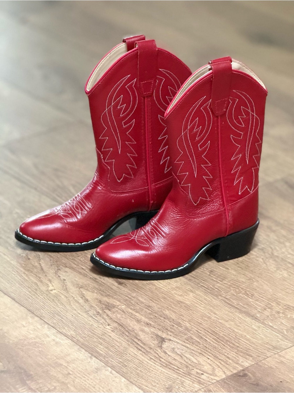 Old West Girls Size 12.5 D Red Leather Western Cowboy Boots J Toe 8116 NWOB